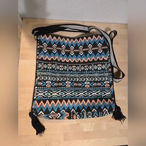 Southwestern Aztec tote bag turquoise and black